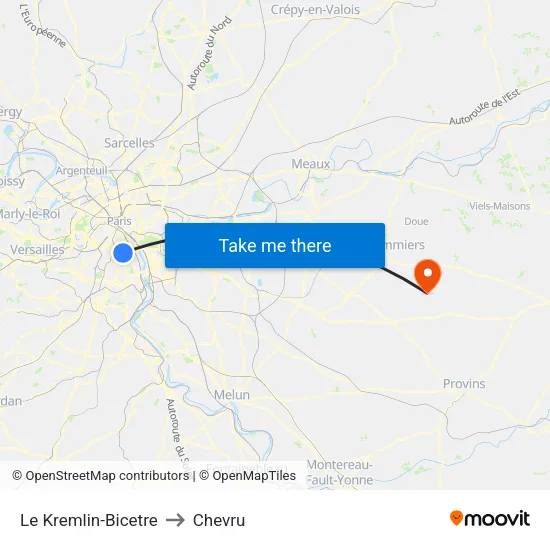 Le Kremlin-Bicetre to Chevru map