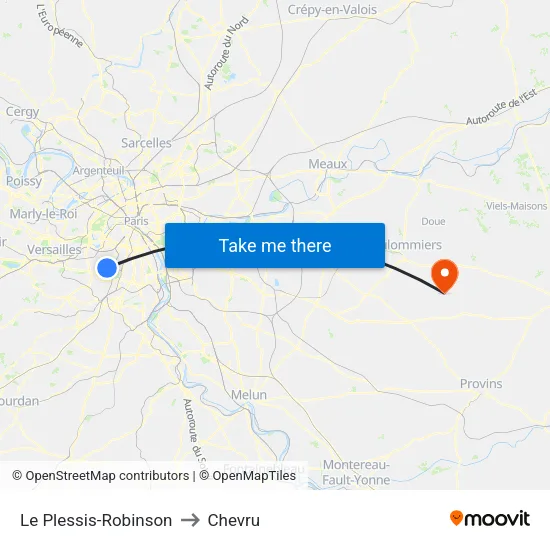 Le Plessis-Robinson to Chevru map