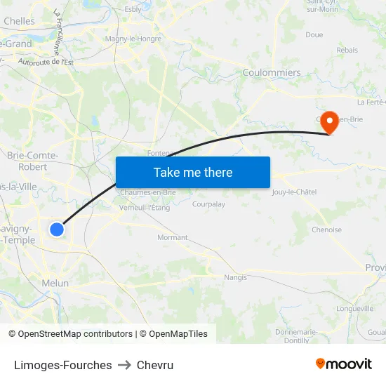Limoges-Fourches to Chevru map