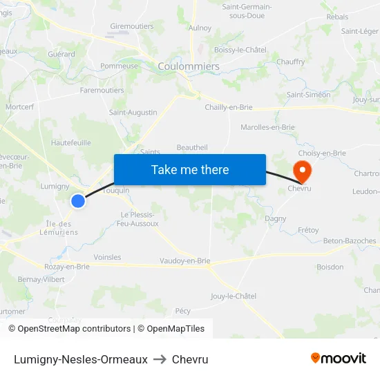 Lumigny-Nesles-Ormeaux to Chevru map