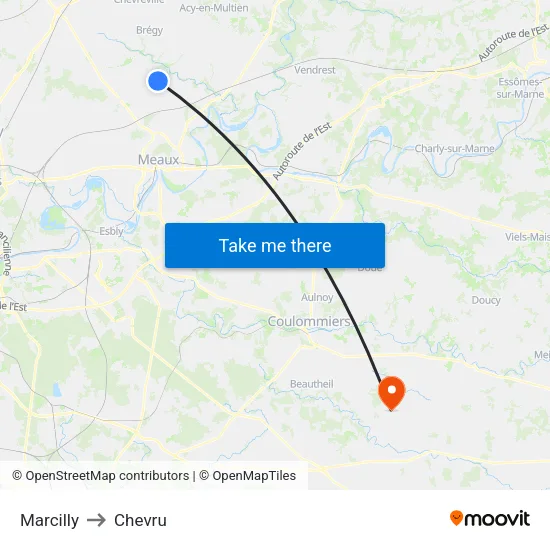 Marcilly to Chevru map