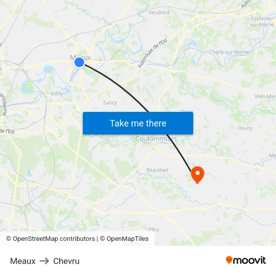 Meaux to Chevru map