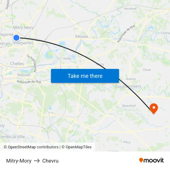 Mitry-Mory to Chevru map