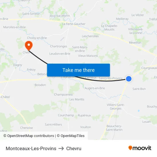 Montceaux-Les-Provins to Chevru map