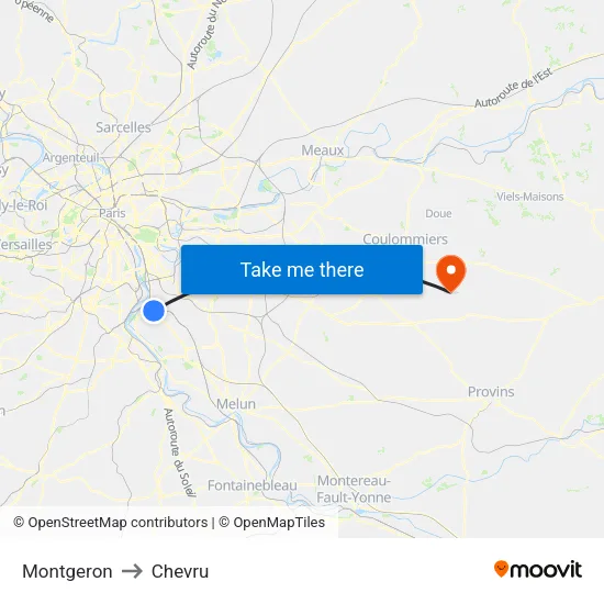 Montgeron to Chevru map