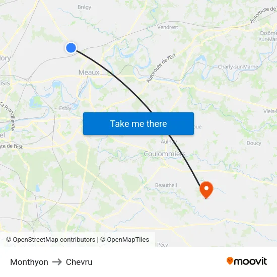 Monthyon to Chevru map