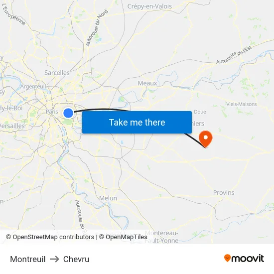 Montreuil to Chevru map