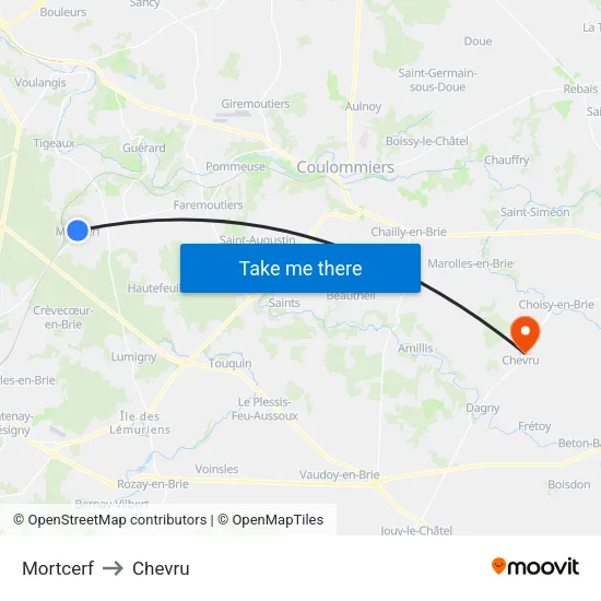 Mortcerf to Chevru map