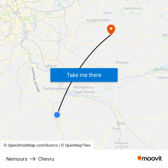 Nemours to Chevru map