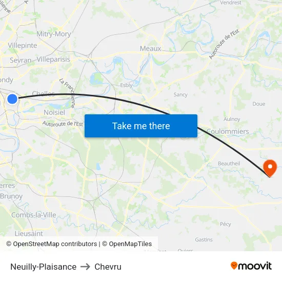 Neuilly-Plaisance to Chevru map