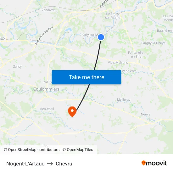 Nogent-L'Artaud to Chevru map