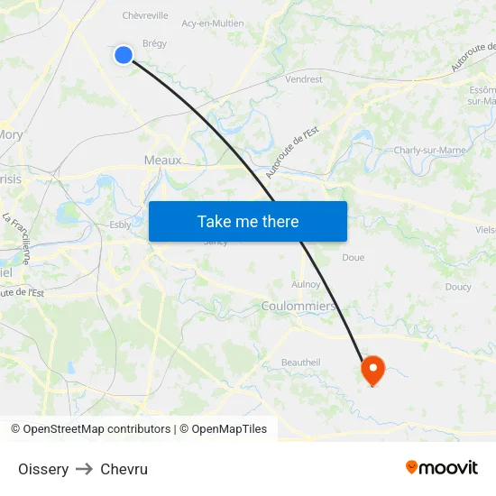Oissery to Chevru map
