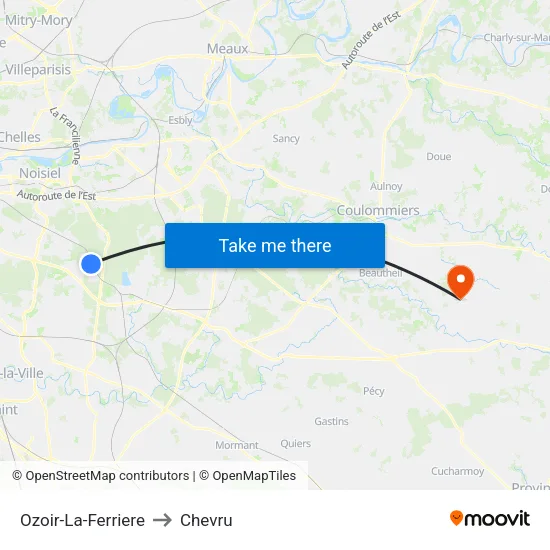 Ozoir-La-Ferriere to Chevru map