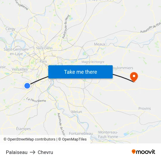 Palaiseau to Chevru map