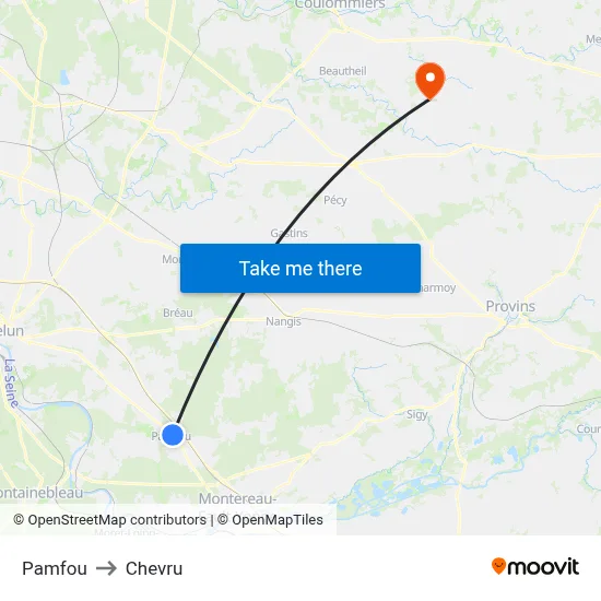 Pamfou to Chevru map