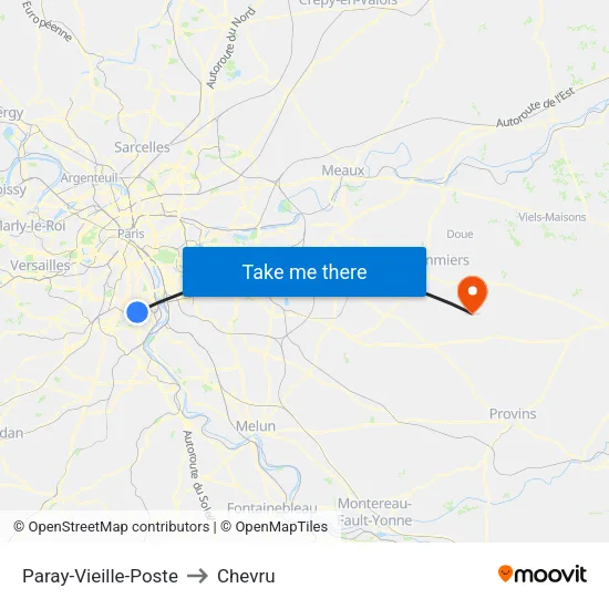 Paray-Vieille-Poste to Chevru map