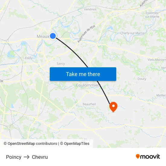 Poincy to Chevru map