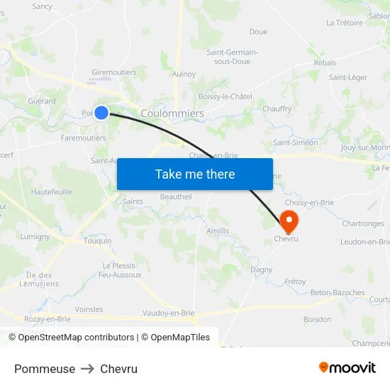 Pommeuse to Chevru map