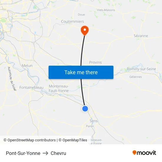 Pont-Sur-Yonne to Chevru map