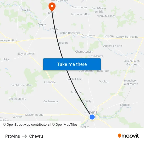 Provins to Chevru map