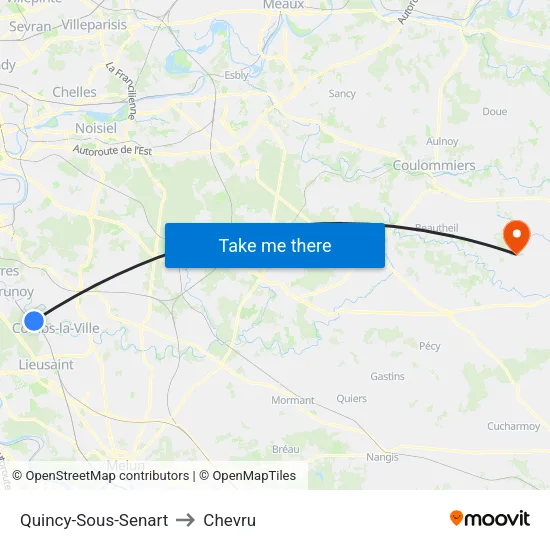 Quincy-Sous-Senart to Chevru map