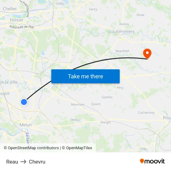 Reau to Chevru map