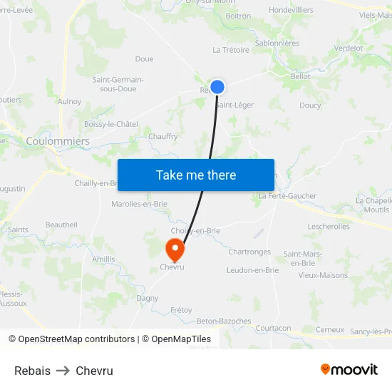 Rebais to Chevru map