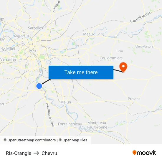 Ris-Orangis to Chevru map