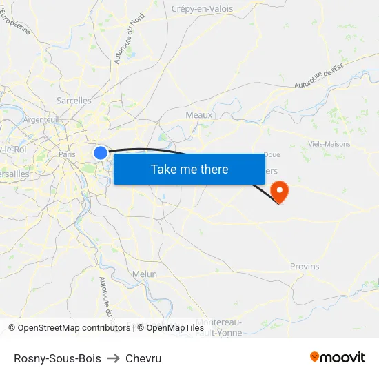 Rosny-Sous-Bois to Chevru map