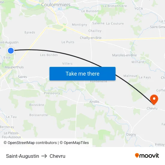 Saint-Augustin to Chevru map