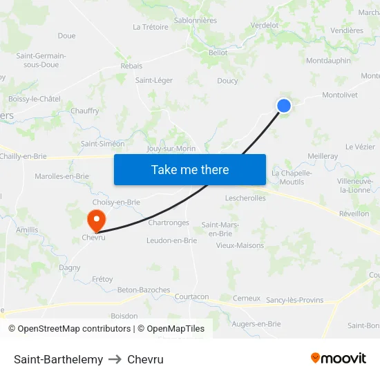 Saint-Barthelemy to Chevru map