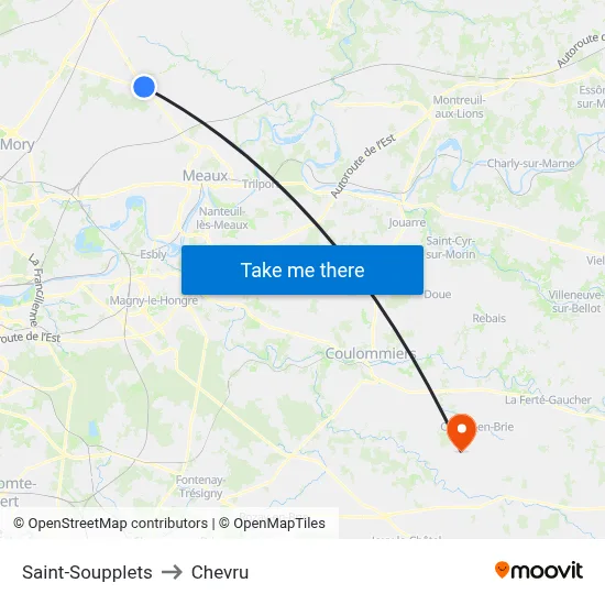 Saint-Soupplets to Chevru map