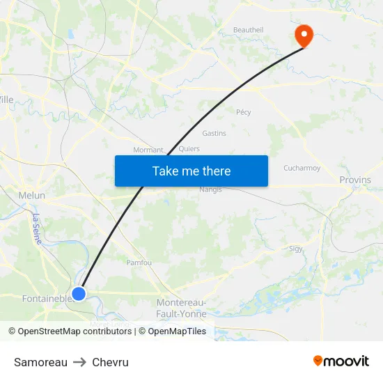 Samoreau to Chevru map