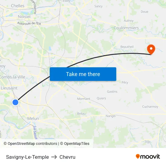 Savigny-Le-Temple to Chevru map