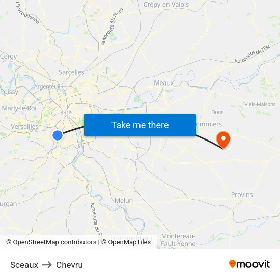 Sceaux to Chevru map