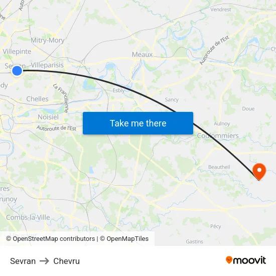 Sevran to Chevru map