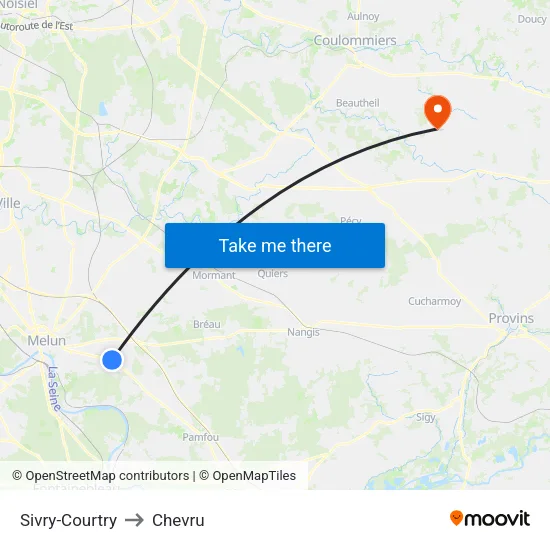 Sivry-Courtry to Chevru map