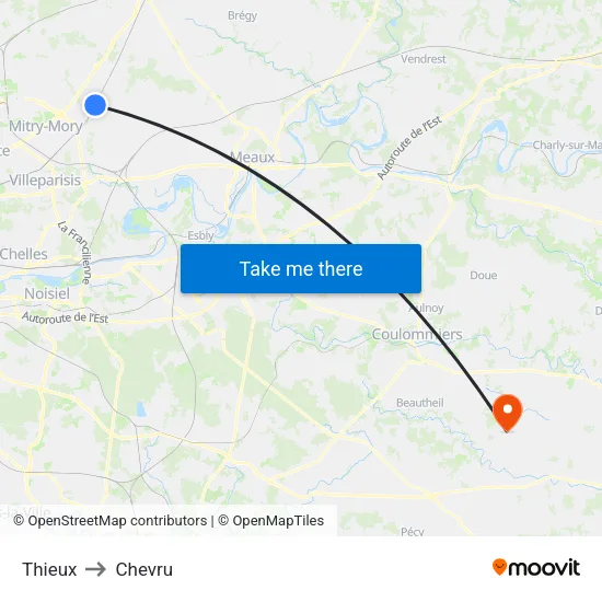 Thieux to Chevru map