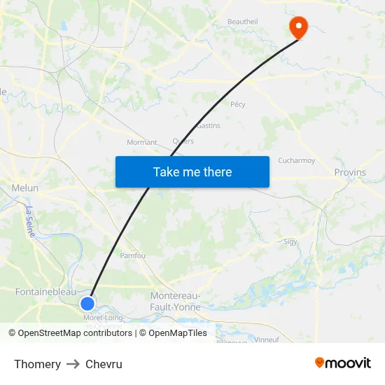 Thomery to Chevru map