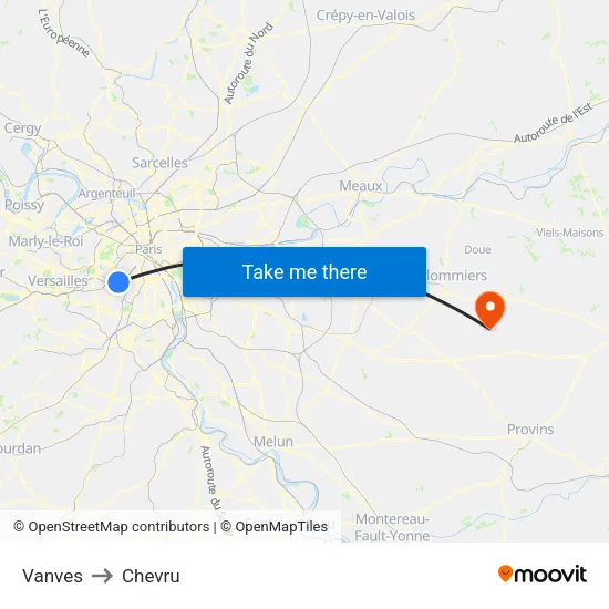 Vanves to Chevru map