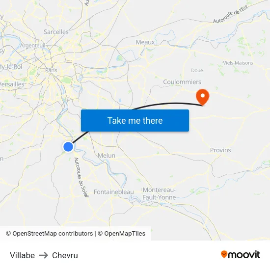 Villabe to Chevru map