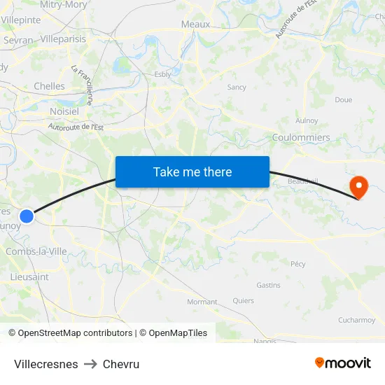 Villecresnes to Chevru map