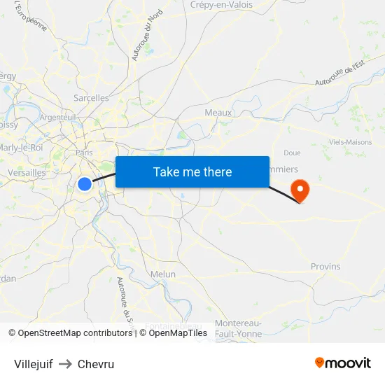 Villejuif to Chevru map