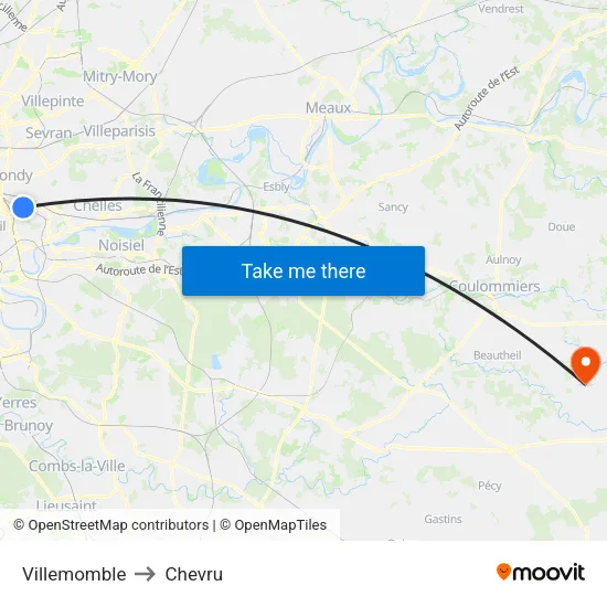 Villemomble to Chevru map