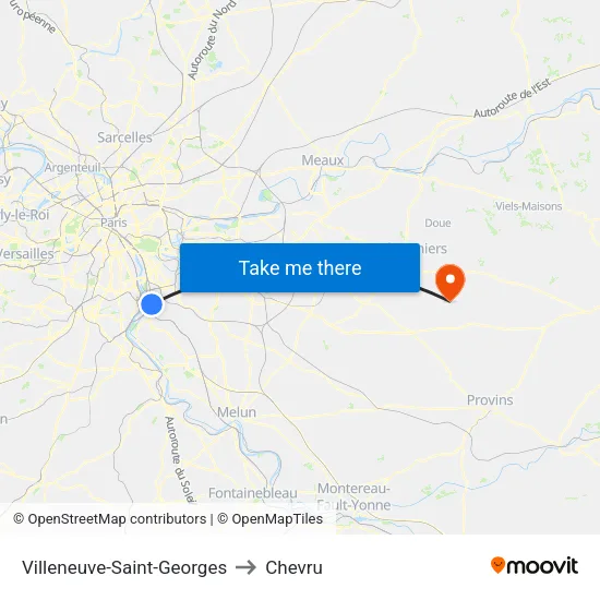 Villeneuve-Saint-Georges to Chevru map