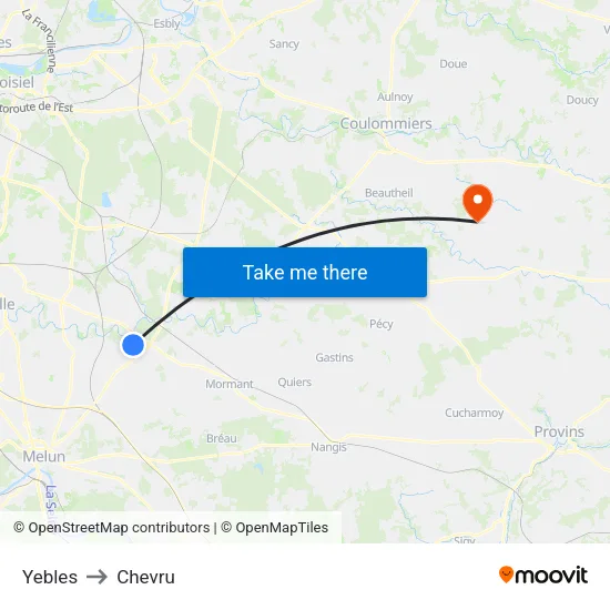 Yebles to Chevru map