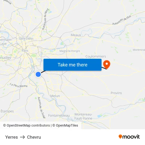 Yerres to Chevru map