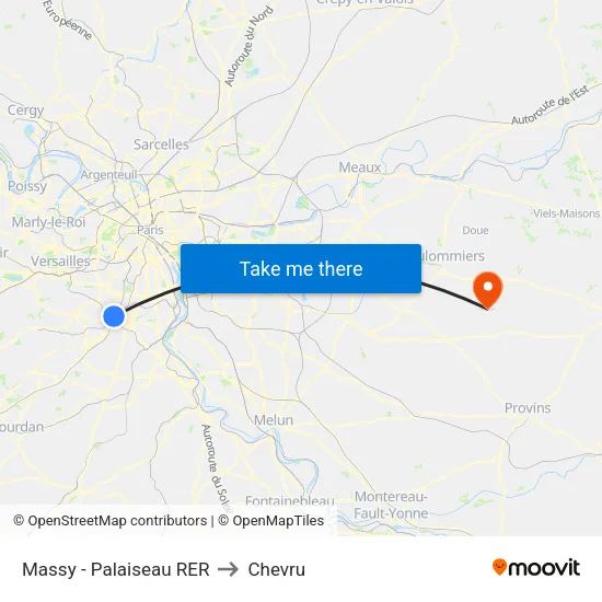Massy - Palaiseau RER to Chevru map