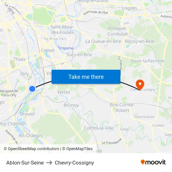 Ablon-Sur-Seine to Chevry-Cossigny map