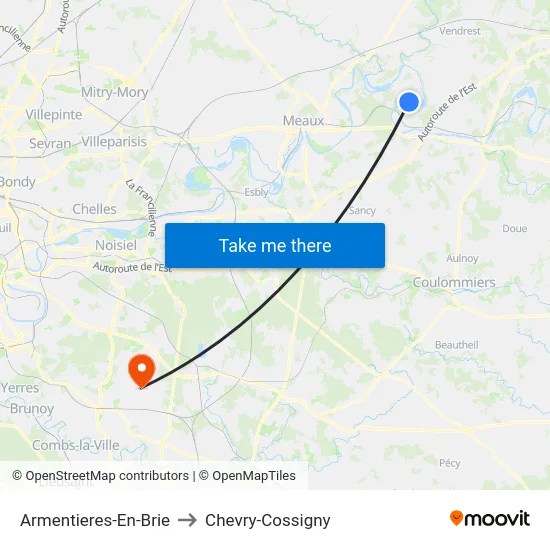 Armentieres-En-Brie to Chevry-Cossigny map